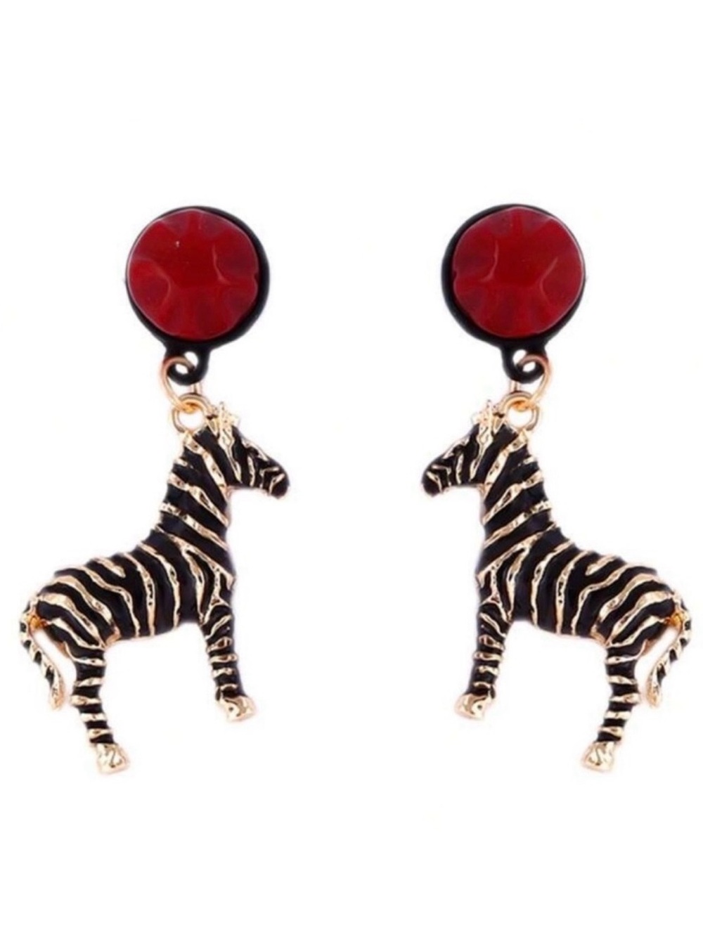 ZAA Statement Zebra Drop Earrings with Red Stud Accent NWOT